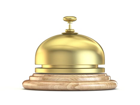 Golden reception bell 3D render illustration isolated on white background