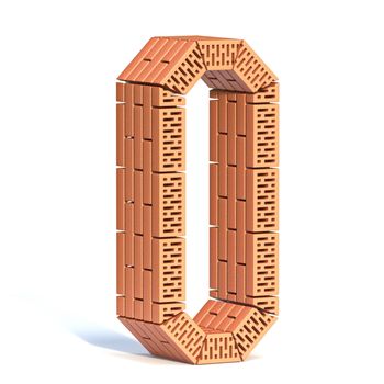 Brick wall font Number 0 ZERO 3D render illustration isolated on white background