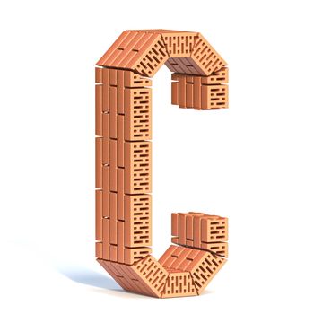 Brick wall font Letter C 3D render illustration isolated on white background