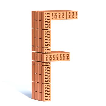 Brick wall font Letter F 3D render illustration isolated on white background