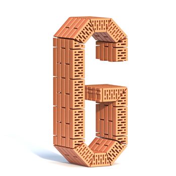 Brick wall font Letter G 3D render illustration isolated on white background