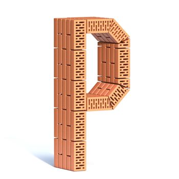 Brick wall font Letter P 3D render illustration isolated on white background