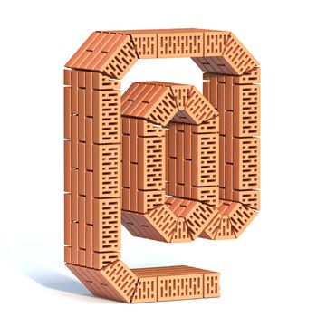 Brick wall font At symbol 3D render illustration isolated on white background