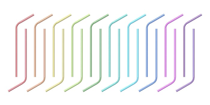 Colorful drinking straw collection 3D render illustration isolated on white background