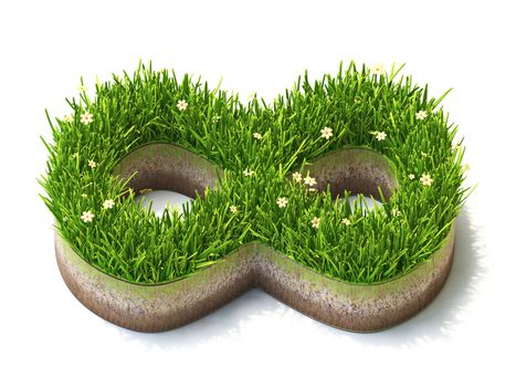 Infinity sign made of grass 3D render illustration isolated on white background