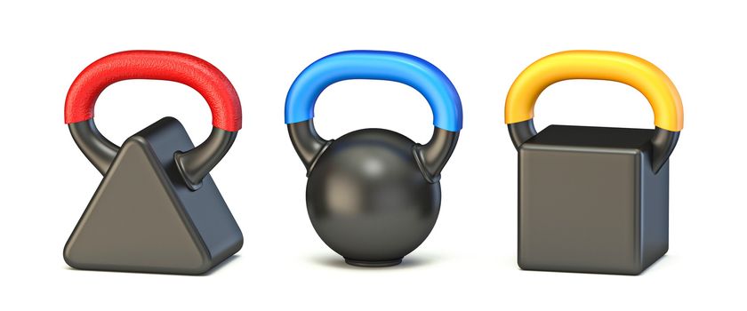 Basic shape kettle bell weight 3D render illustration isolated on white background