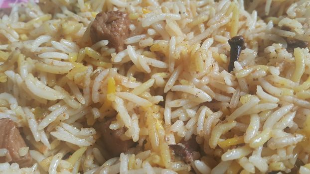 Traditional home made basmati rice pulao or pulav with chana, or vegetable rice dish