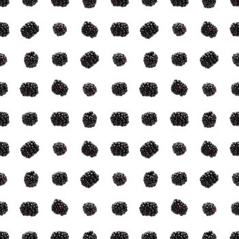 Bramble Seamless pattern. Fresh blackberry seamless pattern. Square pattern with fresh wild berries isolated on white background. flat lay.