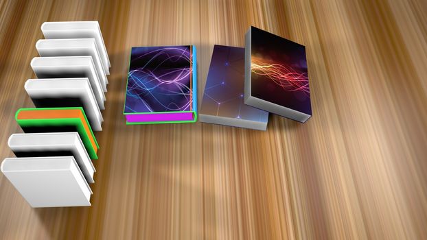 Beautiful book or note book on a wooden floor. Books with shadow from light above. 3D rendered Illustration