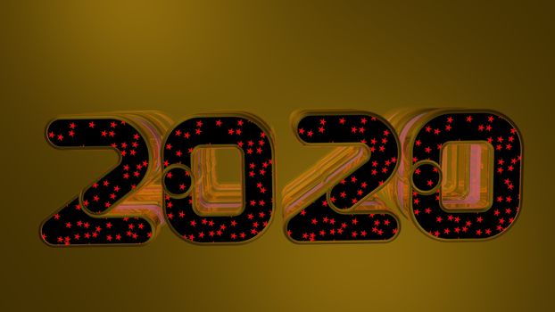 2020 typography on a golden background. Year 2020 greeting card with golden decorative colorful design.