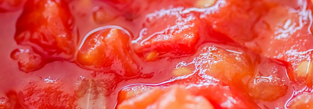 Cooking tomato sauce, closeup steamed vegetables for cook book or food blog backgrounds