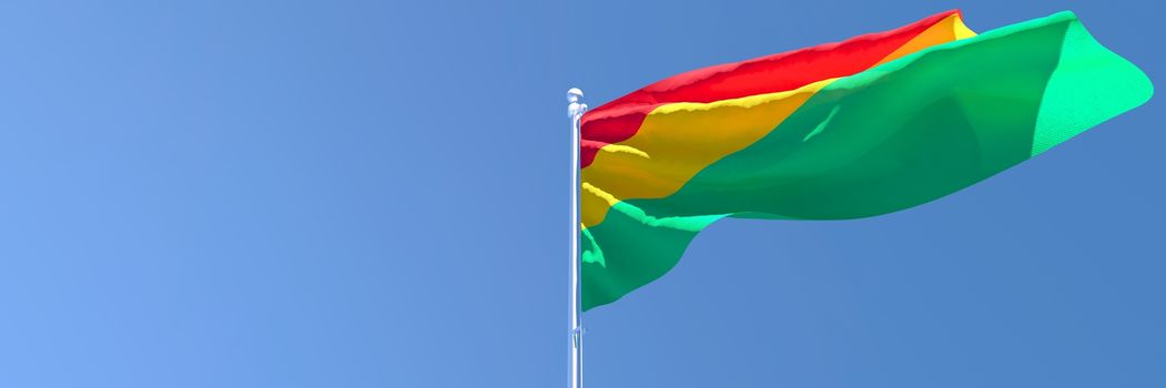 3D rendering of the national flag of Bolivia waving in the wind against a blue sky