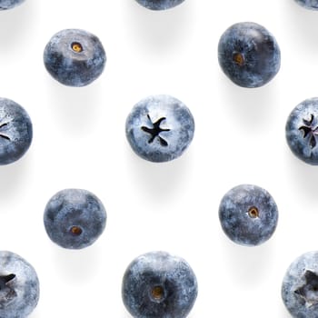 Trendy seamless pattern of blueberries. Blueberry pattern isolated on white background. Blueberry flat lay, can be used for textile, prints, packing designs orother moden andcreative works