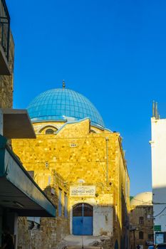 Acre, Israel - September 14, 2020: View of the Zawayat El-Shadlia, Muslim religious site, in the old city of Acre (Akko), Israel