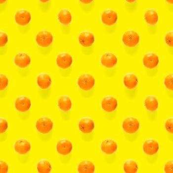 Fresh mandarin Seamles pattern. Ripe fruit tangerines seamless pattern. Fresh citrus isolated on white background pattern. Flat lay of Clementine. Mandarine modern tropical seamless background.