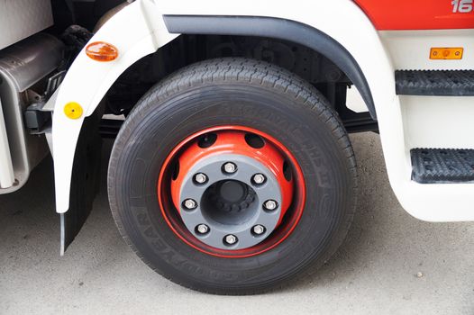 fire truck wheel close up.