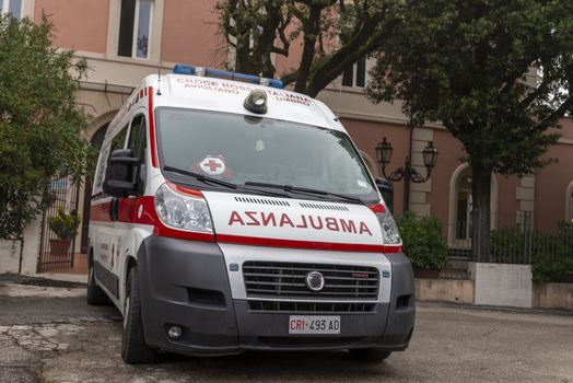 acquasparta,italy september 21 2020:ambulance for the rescue of people in the town of acquasparta