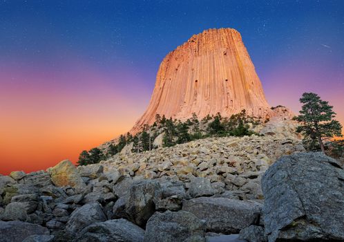 Devils Tower Monument in Wyoming, USA, the film location of the movie Close Encounters of the Third Kind.