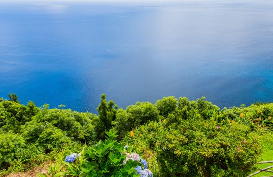 Northeast of the island of Sao Miguel in the Azores. Viewpoint of Ponta do Sossego. Amazingly point of interest in a major holiday destination of Portugal.