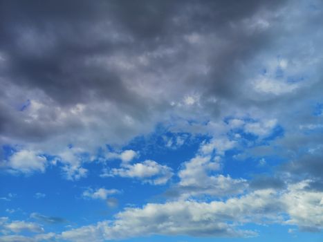 Dramatic panoramic skyscape with dark stormy clouds.Season, meteorology.