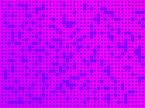 illustration of seamless pattern of blue square on violet background, different sizes shapes