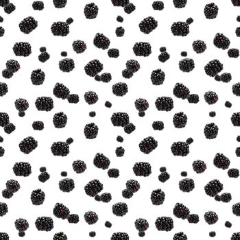 Falling Bramble Seamless pattern. Fresh Falling blackberry seamless pattern. Square pattern with fresh wild berries isolated on white background. flat lay.