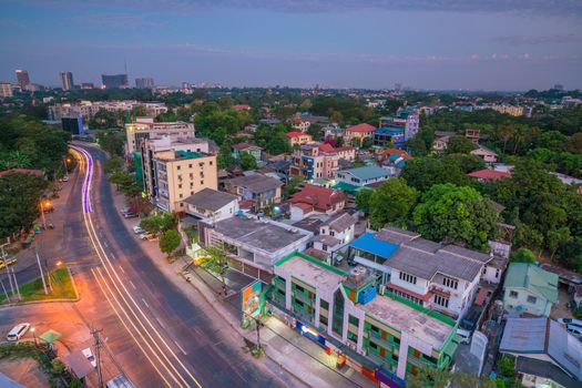 Yangon skyline in Myanmar with beautiful sunset