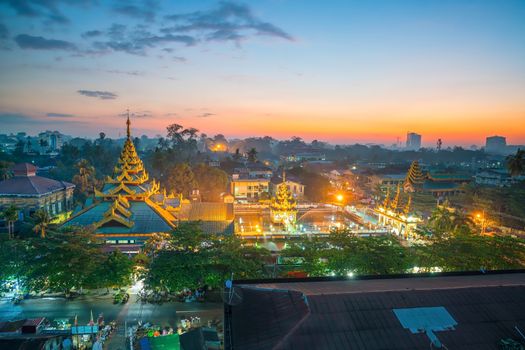 Yangon skyline in Myanmar with beautiful sunset