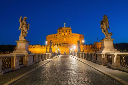 Saint Angel Castle in Rome, Italy at twilight