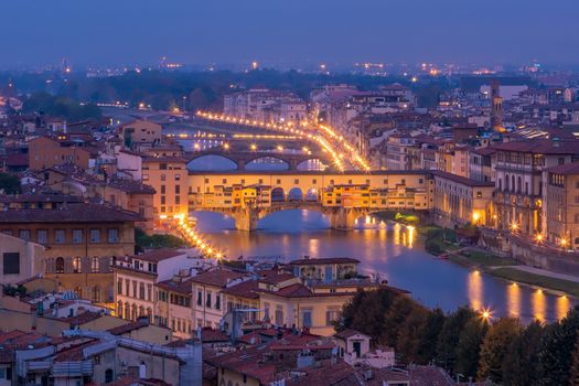 Ponte Vecchio over the Arno River in Florence, Tuscany, Italy. 