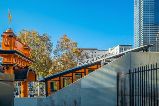 LOS ANGELES - OCTOBER 28, 2019: Angels Flight in Downtown LA, USA. The funicular dates from 1901.