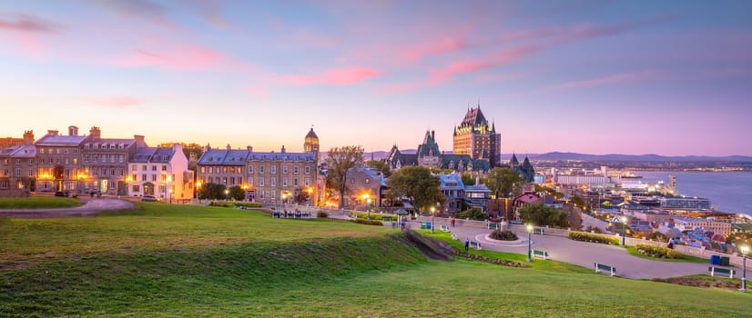 Panoramic view of Quebec City skyline with  Saint Lawrence river in  Canada