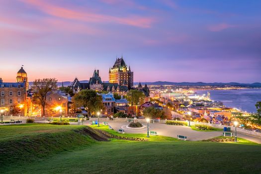 Panoramic view of Quebec City skyline with  Saint Lawrence river in  Canada