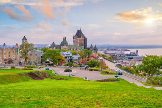 Panoramic view of Quebec City skyline with  Saint Lawrence river in  Canada