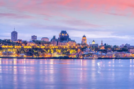 Panoramic view of Quebec City skyline with  Saint Lawrence river in  Canada