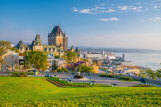 Panoramic view of Quebec City skyline with  Saint Lawrence river in  Canada