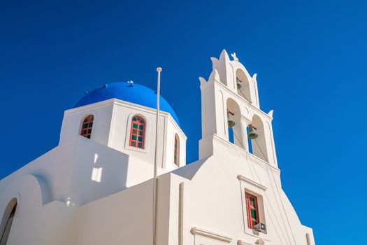 Oia town cityscape at Santorini island in Greece. Aegean sea