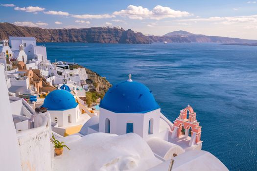 Oia town cityscape at Santorini island in Greece. Aegean sea