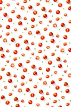 creative background from red tomatoes. Abstract background. of isolated ripe Tomato on the white background not seamless pattern. flat lay