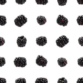 Bramble Seamless pattern. Fresh blackberry seamless pattern. Square pattern with fresh wild berries isolated on white background. flat lay.