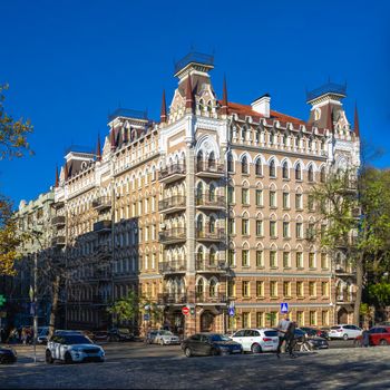 Odessa, Ukraine 11.05.2019.  Modern apartment building on Marazlievskaya street in Odessa, Ukraine, on a sunny autumn day