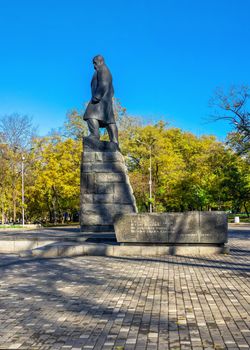 Odessa, Ukraine 11.05.2019.  Monument to Taras Shevchenko in Odessa, Ukraine, on a sunny autumn day