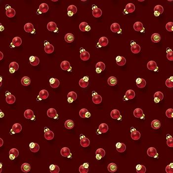 Seamless pattern with red Christmas decorations on red background. Christmas red ornaments Seamless pattern. Christmas abstract background made from balls.