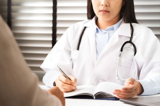 Doctor talking to patient hands closeup. Diagnostic, prevention of women diseases, healthcare, medical service and consultation