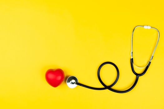 World health day concept Healthcare medical insurance with red heart and stethoscope