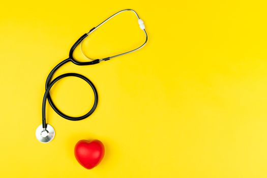 World health day concept Healthcare medical insurance with red heart and stethoscope