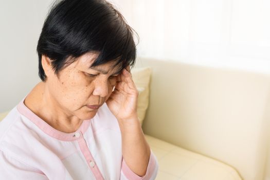 headache, stress, migraine of old woman, healthcare problem of senior concept