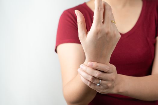 wrist arm pain, office syndrome of young woman, healthcare and medicine concept