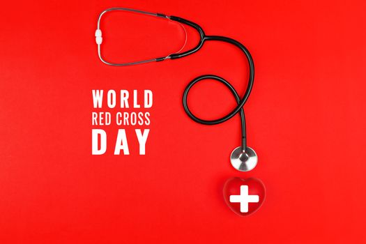 World red cross day concept Healthcare medical insurance with red heart and stethoscope