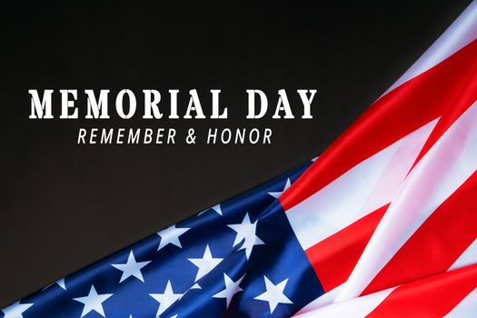 USA Memorial day and Independence day concept, United States of America flag on black background